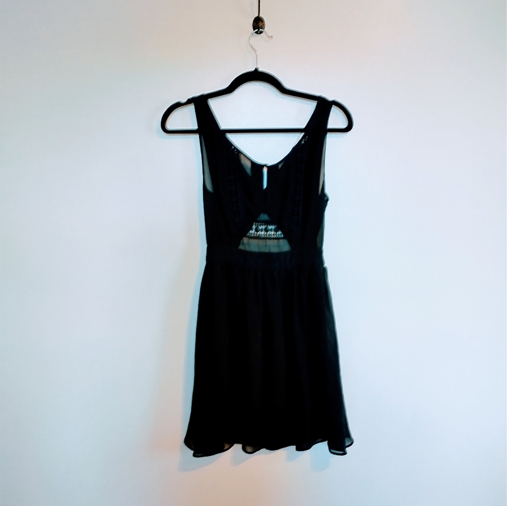 Double Zero black fit and flare dress with sheer bodice and open back size small